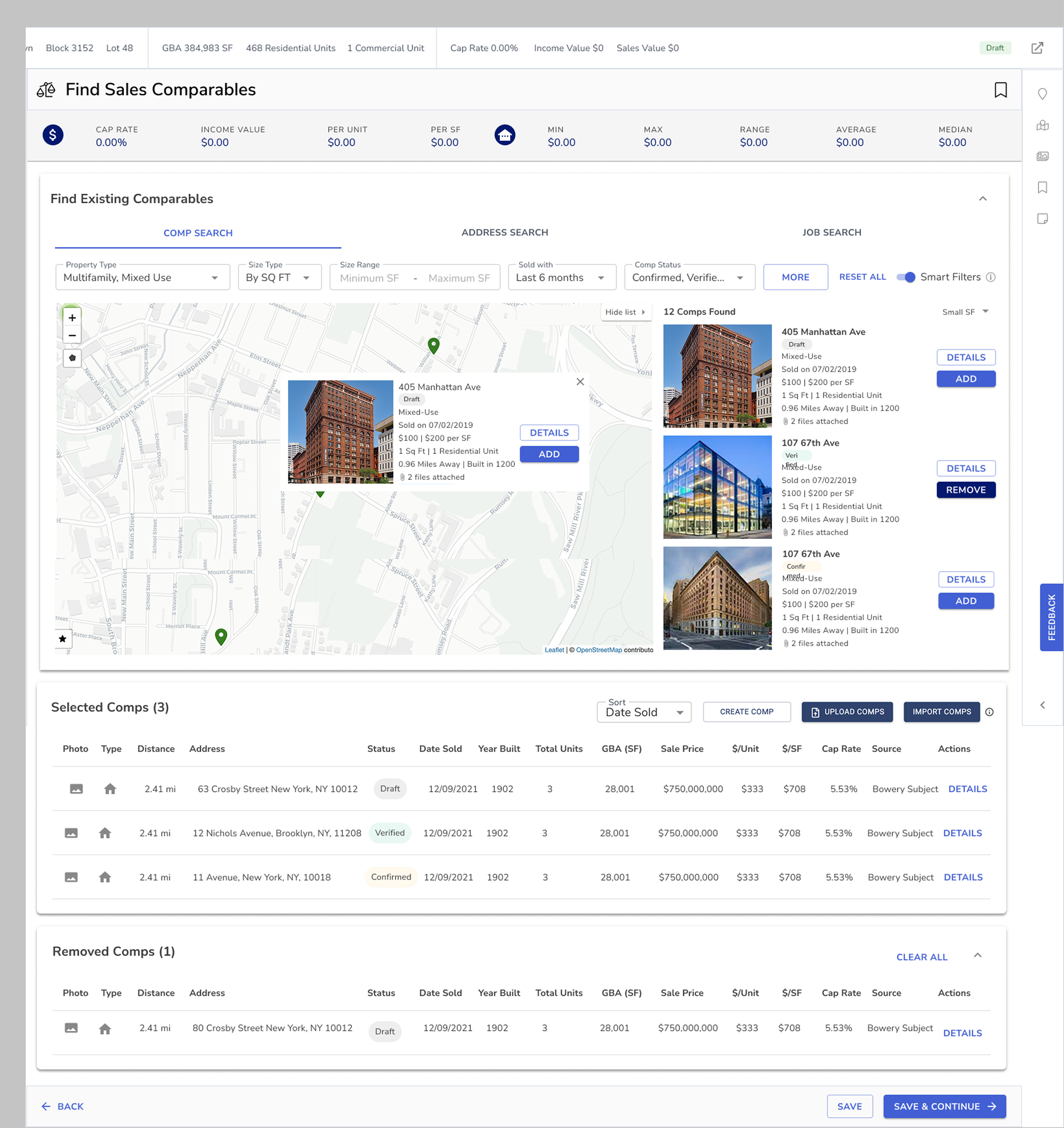 Designing Complex — Bowery Valuation sales comparables search tool