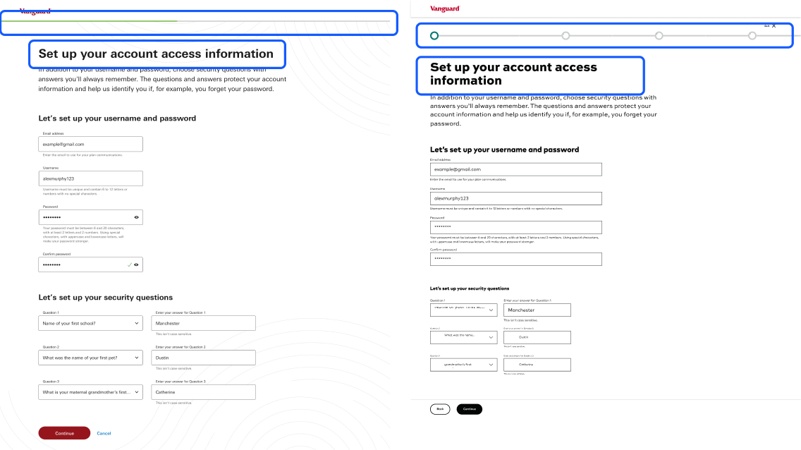 UX improvements — before and after on Constellation, concept 2